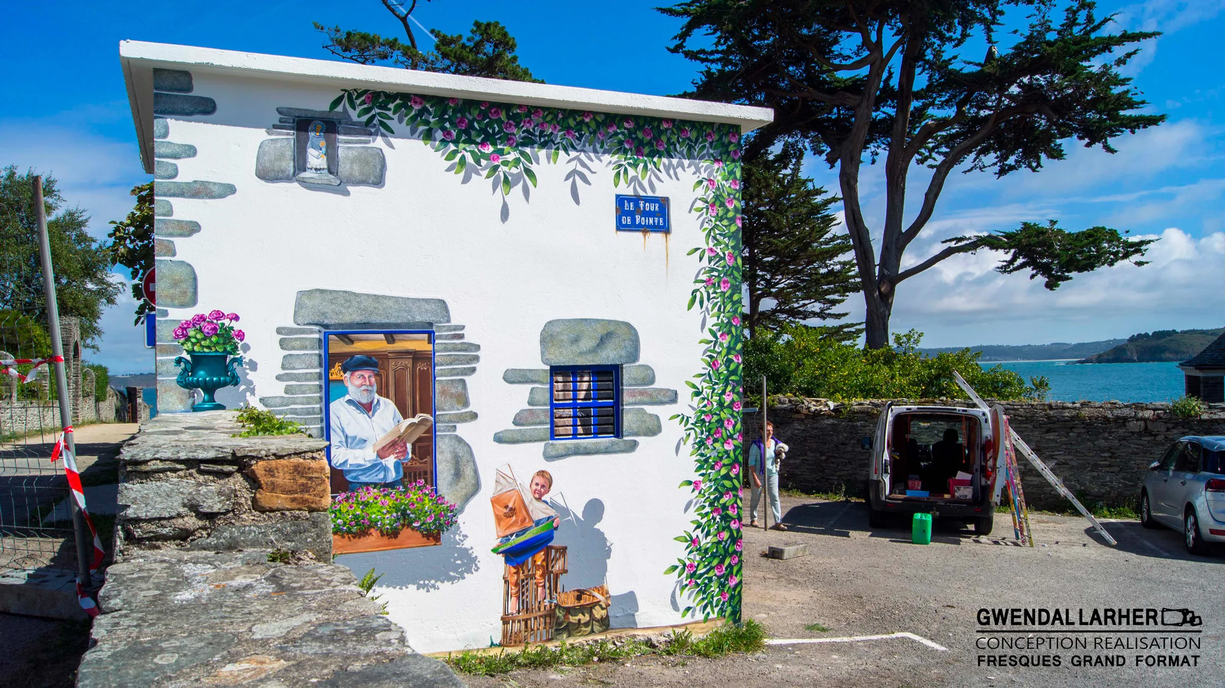 Trompe-l'œil graffiti street art, poste électrique transformé, chemin de la Pointe à Locquirec